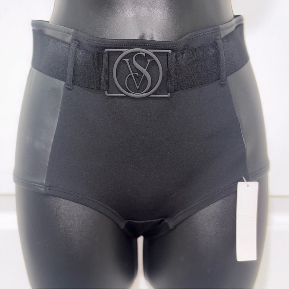 NWT Victoria’s Secret Black Faux Leather Boyshort Bikini Bottom - Picture 3 of 11